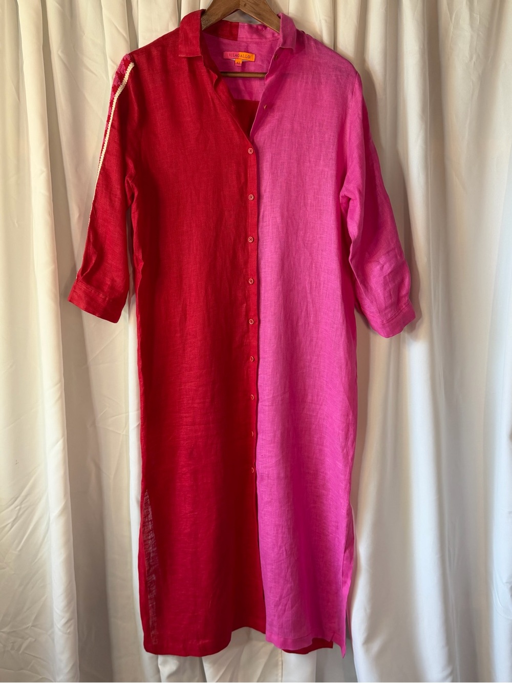 Vilagallo 100% Linen Colorblock Midi Shirt Dress (EUC)